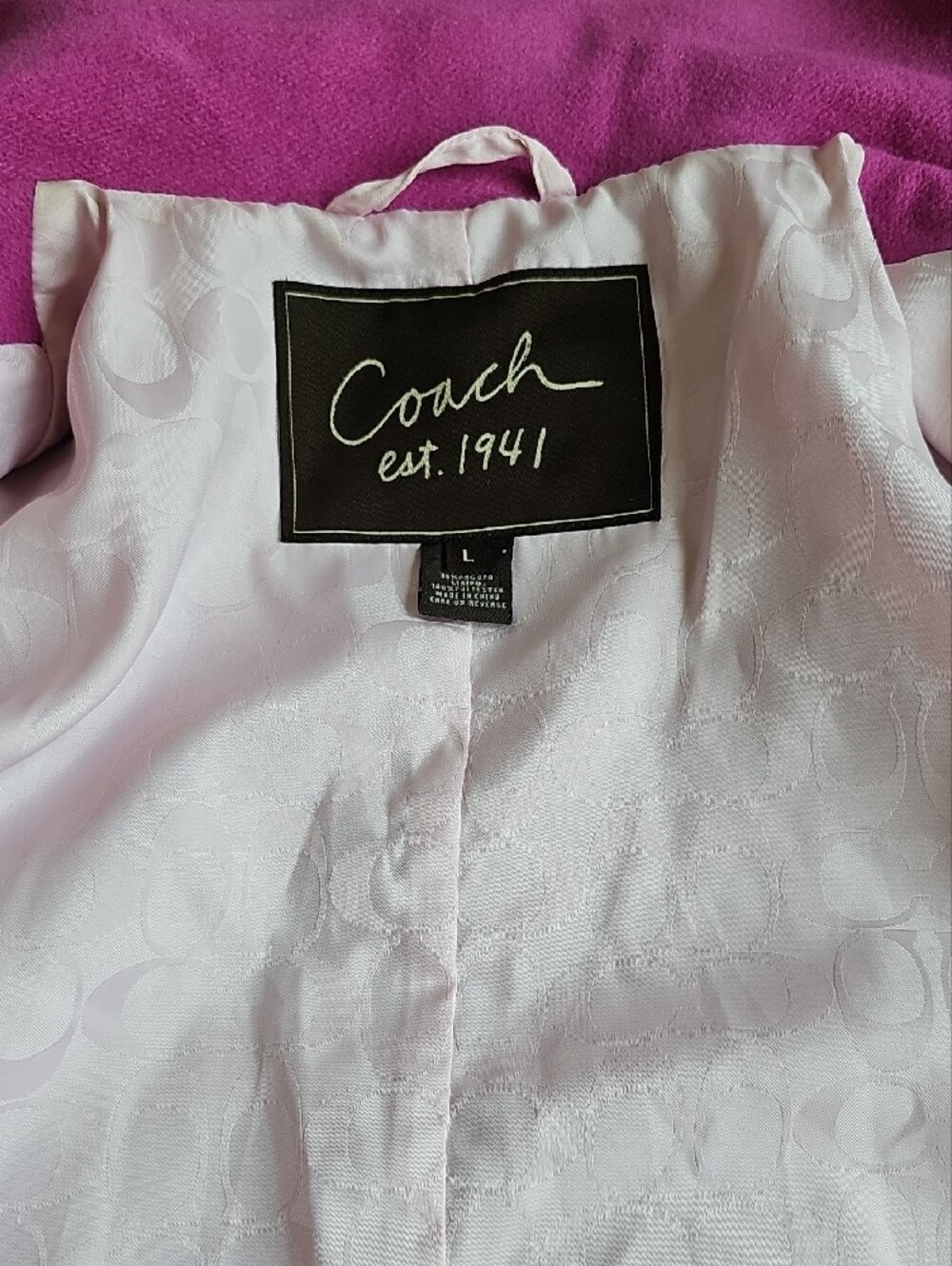COACH 1941 Magenta Wool Blend Belted Coat with Pale Pink Signature C Lining - Picture 6 of 9